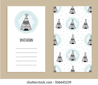 Teepee Birthday Party Invitation. Printable Tribal Wigwam. Birthday Party Invite.