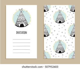 Te-epee Birthday Party Invitation. Printable Tribal Wigwam. Birthday Party Invite.