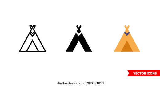 Teepee icon of 3 types: color, black and white, outline. Isolated vector sign symbol.