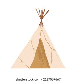 Teepee, lodge or wigwam. Traditional camp, tent style handmade home for indigenous people, Native Americans. Vector isolated hand-drawn illustration.