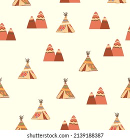 Teepee pattern. Wigwam native american summer tent illustration. Indian background pattern