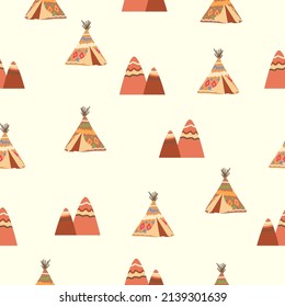 Teepee pattern. Wigwam native american summer tent illustration. Indian background pattern