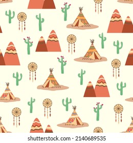 Teepee pattern. Wigwam native american summer tent illustration. Indian background pattern