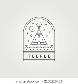 teepee tent camp night logo vector symbol illustration design, line art tent logo design