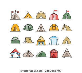 teepee tent and camping tent icons set vector illustration