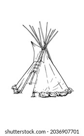 Teepee tent Hand drawn - vector illustration - Out line