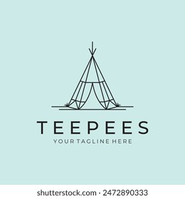 teepee tent logo vector line art icon design, original indian camp logo vector icon template design