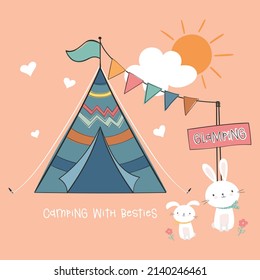 teepee tent vector illustration with cute bunnies