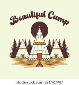 teepee tent vintage style beautiful camp design illustration