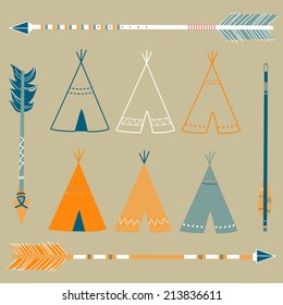 Teepee Tents and arrows - hipster style 