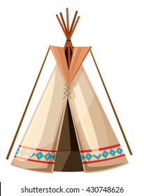 Teepee with wooden sticks poles illustration