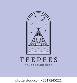 teepees india logo vector symbol simple minimalist illustration template icon graphic design, native american tent logo vector design,line art style and wanderlust with badge emblem concept design