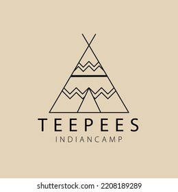 teepees indian camp  line art logo, icon and symbol, vector illustration design