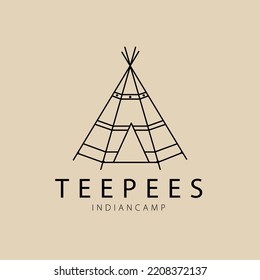 teepees indian camp  line art logo, icon and symbol, vector illustration design