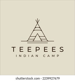 teepees indian line art logo vector simple minimalist illustration template icon graphic design. traditional indian camp sign or symbol for adventure and wanderlust concept