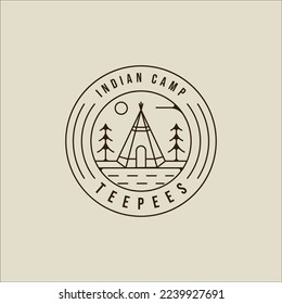 teepees line art logo vector illustration template icon graphic design. traditional indian camp sign or symbol for adventure and wanderlust with badge emblem and typography concept