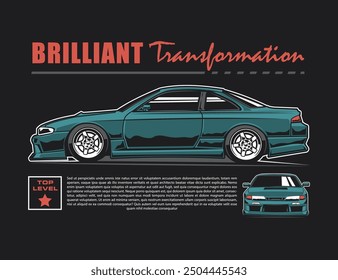 tees design idea with 90s car preview and text vector illustration