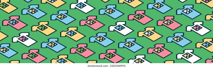 Tees with prints banner. Print on demand service banner. Isometric t-shirt pattern. Tees with prints pattern. Vector illustration