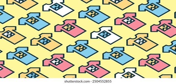 Tees with prints banner. Print on demand service banner. Isometric t-shirt pattern. Tees with prints pattern. Vector illustration