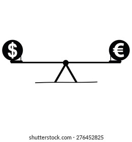 teeter with euro and dollar black vector
