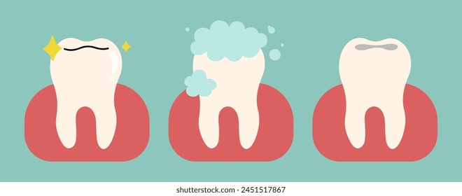 Teeth 5 cute on a blue-green background, vector illustration.