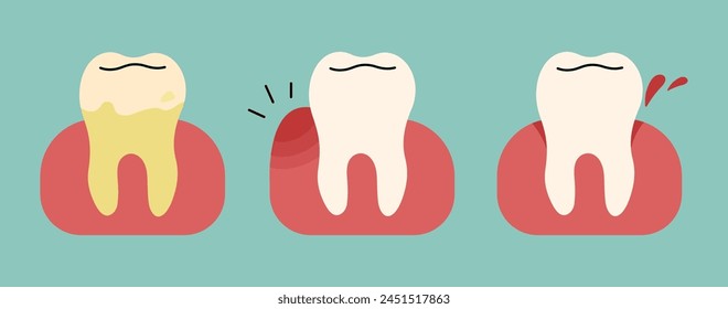 Dientes 8 lindos sobre un fondo blanco, Ilustración vectorial.