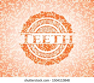 Teeth abstract orange mosaic emblem with background