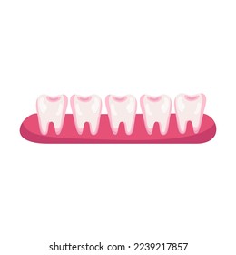 Teeth after braces cartoon illustration. Stage of dental alignment or treatment with usage of brackets for beautiful smile. Orthodontist, healthcare, medicine concept