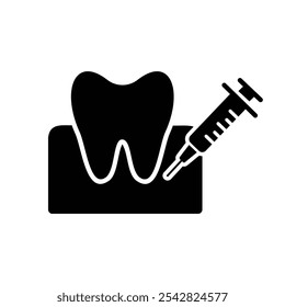 Dentes anestesia ícone vetor. Símbolo de seringa para anestesia dentária dental preto plano ícone sólido