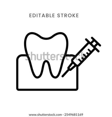 Teeth anesthesia icon vector. Dental tooth anesthesia syringe symbol outline icon. Editable stroke