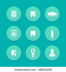 Teeth aquamarine icons, dental care, tooth cavity, toothcare, stomatology, vector illustration