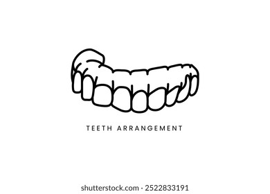 ícone da linha de arranjos dos dentes. Prótese dentária. Design de ilustração vetorial. Mandíbula e dentes. Conceito de medicina e anatomia.