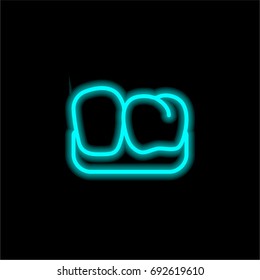 Teeth blue glowing neon ui ux icon. Glowing sign logo vector