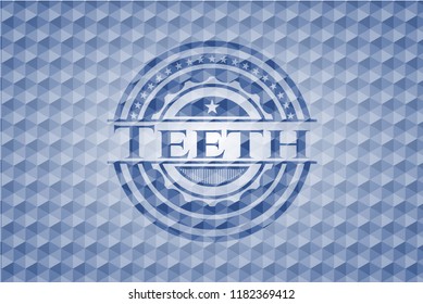 Teeth blue polygonal badge.