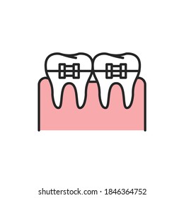 Teeth in braces color line icon. Pictogram for web page, mobile app, promo. Editable stroke.