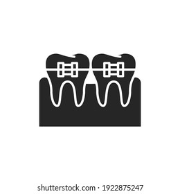Teeth in braces color line icon. Pictogram for web page, mobile app, promo. Editable stroke.