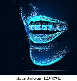 Teeth in braces. Dental concept. Human teeth or dentures. 3d illustration. Low poly vector illustration.