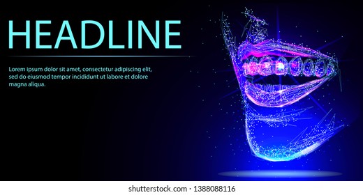 Teeth in braces. Dental concept. Human teeth or dentures. 3d illustration. Low poly vector illustration.