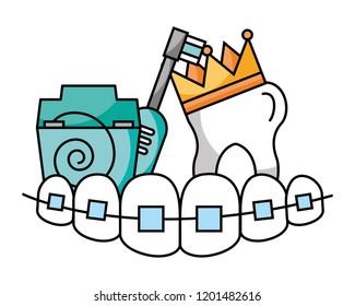 teeth with braces floss brush hygiene dental care