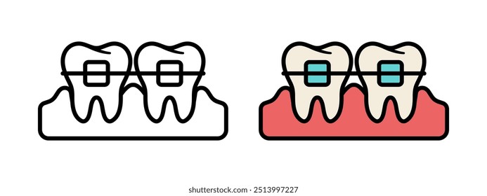 Teeth braces icon. Dental bracket system vector illustration. Teeth brace alignment symbol. Tooth aligners sign. Orthodontic bite correction system pictogram. Tooth dentistry isolated concept.