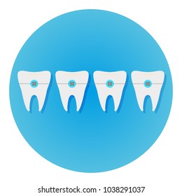 Teeth with braces icon dentist flat vector with long shadow sign. Symbol for mobile user.