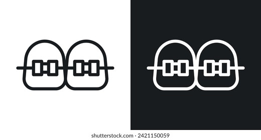 Teeth with braces icon designed in a line style on white background.