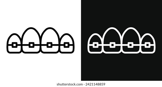 Teeth with braces icon set. Vector illustration