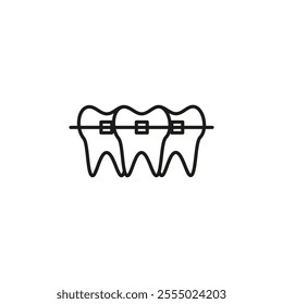 Teeth with braces icon Symbol mark in Outline style