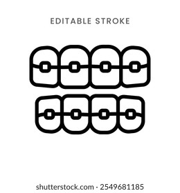 Vetor de ícone de chaves de dentes. Chave dentária, colchete, ortodôntica, símbolo de odontologia ícone de contorno. Traçado editável