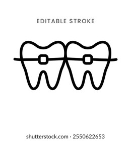 Teeth braces icon vector. Dental braces, bracket, orthodontic, dentistry symbol outline icon. Editable stroke