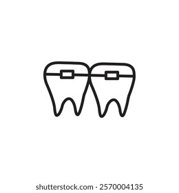 Teeth with braces icon Vector flat thin line illustration