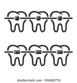Teeth Braces Icons Set on White Background. Vector