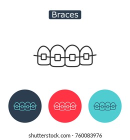 Teeth with braces image isolated on white background. Orthodontic braces thin line icon for web and mobile, modern minimalistic flat design. Editable stroke. Vector illustration.