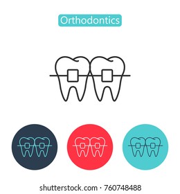 Teeth with braces image isolated on white background. Orthodontic braces thin line icon for web and mobile, modern minimalistic flat design. Editable stroke. Vector illustration.